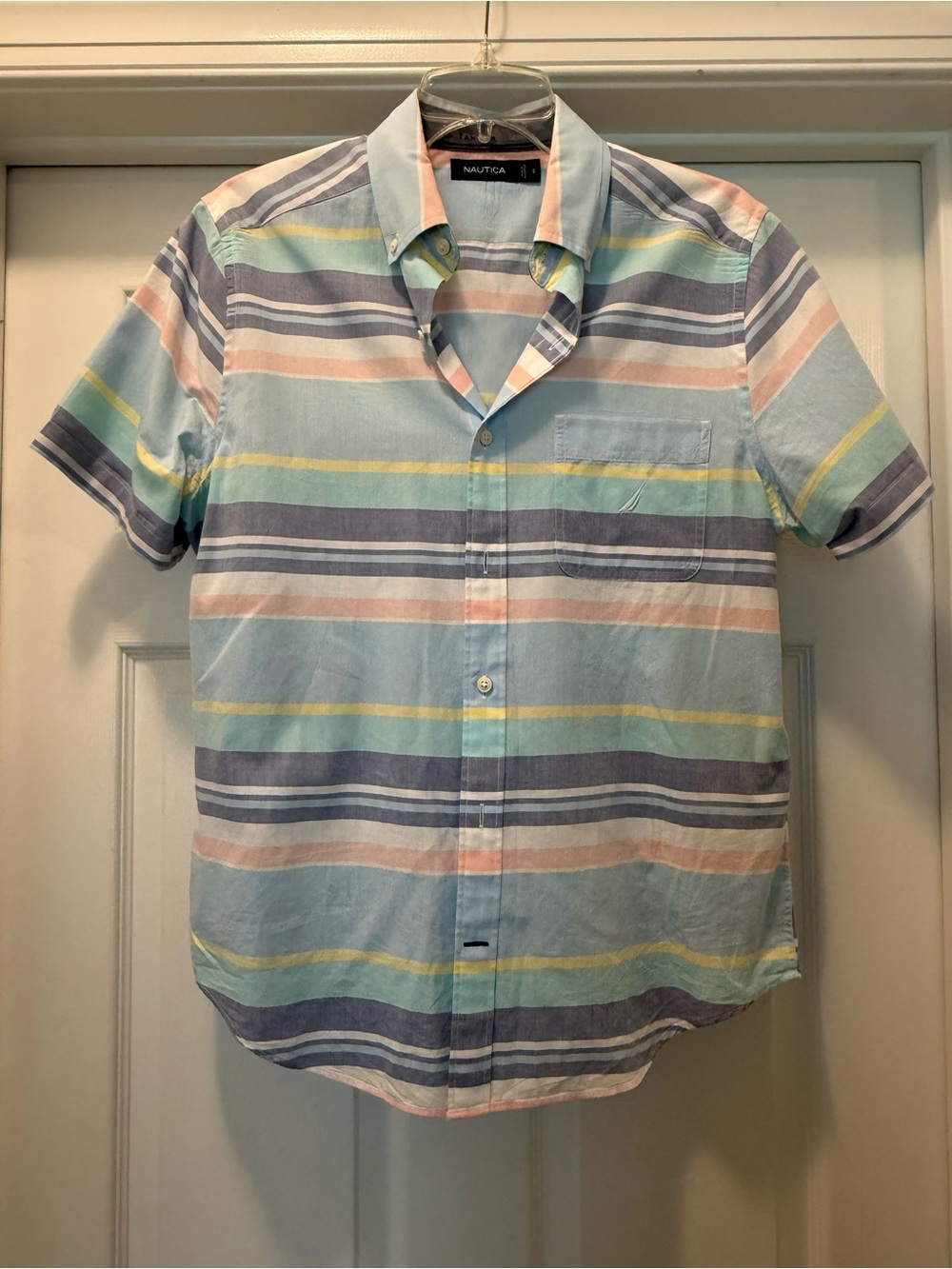 Nautica Men’s Pastel Striped Short-Sleeve Shirt - Light Blue